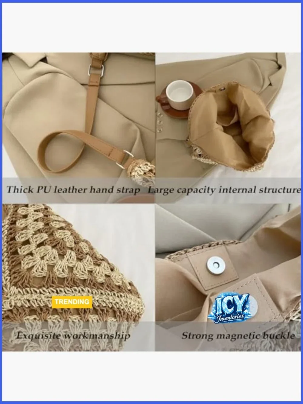 Straw Hobo Bag, Boho Woven Beach Purse, Large Summer Straw Tote with Lining,
